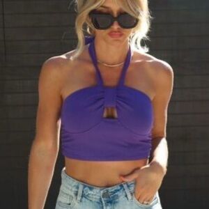 Vici Purple Sleeveless Crop Top with Cut Out